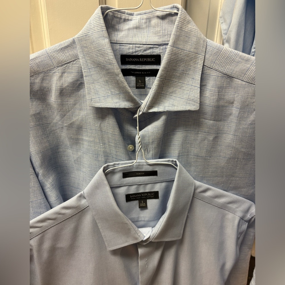 2 Banana Republic Classic Blue Dress Shirts Slim Fit Bundle Button Down